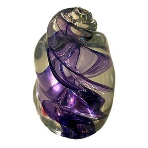 Signed SVA  Purple Pearlescent Swirl Studio Art Glass Spiral Paperweight 5” Tall